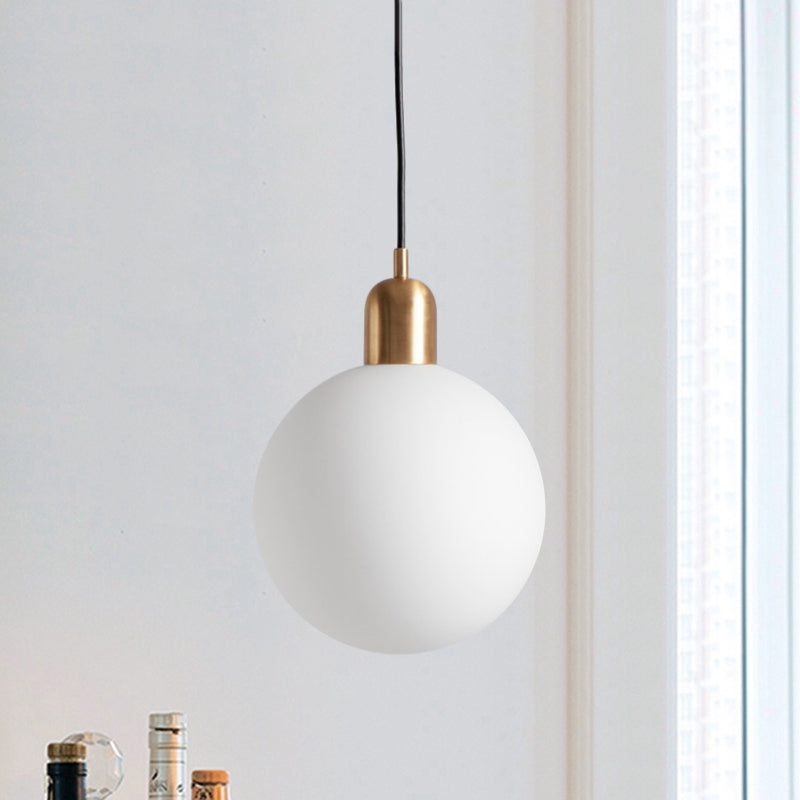 Simple Spherical Opal Glass Drop Pendant 1-Light Hanging Ceiling Light with Red/White/Green Cap Gold Clearhalo 'Ceiling Lights' 'Glass shade' 'Glass' 'Modern Pendants' 'Modern' 'Pendant Lights' 'Pendants' Lighting' 1475216