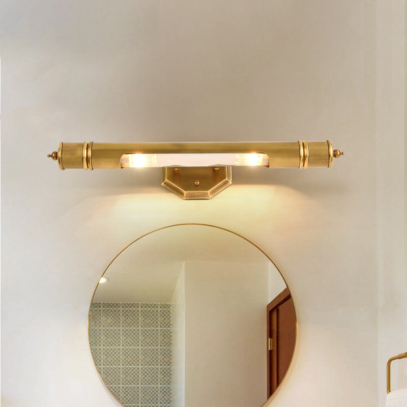 18"/21.5" L Elongated Metal Vanity Lighting Country 2 Heads Bathroom Wall Mounted Light Fixture in Gold Gold Clearhalo 'Vanity Lights' 'Wall Lights' Lighting' 1475250