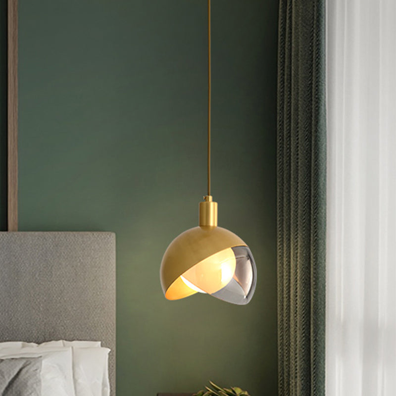 Gold 1 Light Hanging Pendant Light Farmhouse Metallic Double-Dome Suspension Lighting for Bedroom Clearhalo 'Ceiling Lights' 'Pendant Lights' 'Pendants' Lighting' 1475255