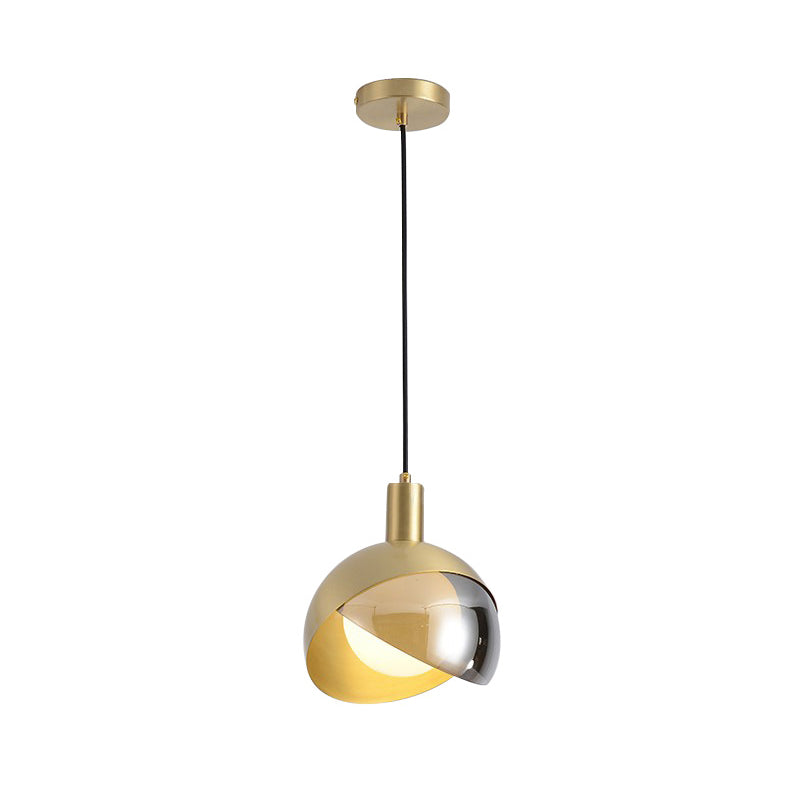 Gold 1 Light Hanging Pendant Light Farmhouse Metallic Double-Dome Suspension Lighting for Bedroom Clearhalo 'Ceiling Lights' 'Pendant Lights' 'Pendants' Lighting' 1475257