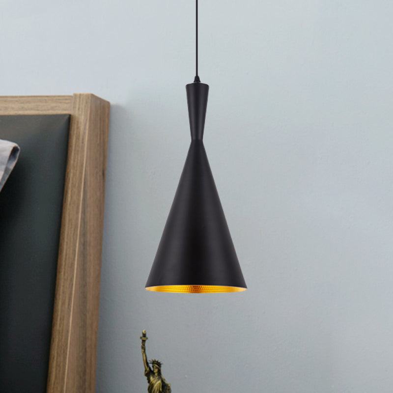 Black/Gold Finish Funnel Hanging Light Fixture Vintage Metallic 1 Bulb Dining Room Ceiling Suspension Lamp Clearhalo 'Ceiling Lights' 'Pendant Lights' 'Pendants' Lighting' 1475260