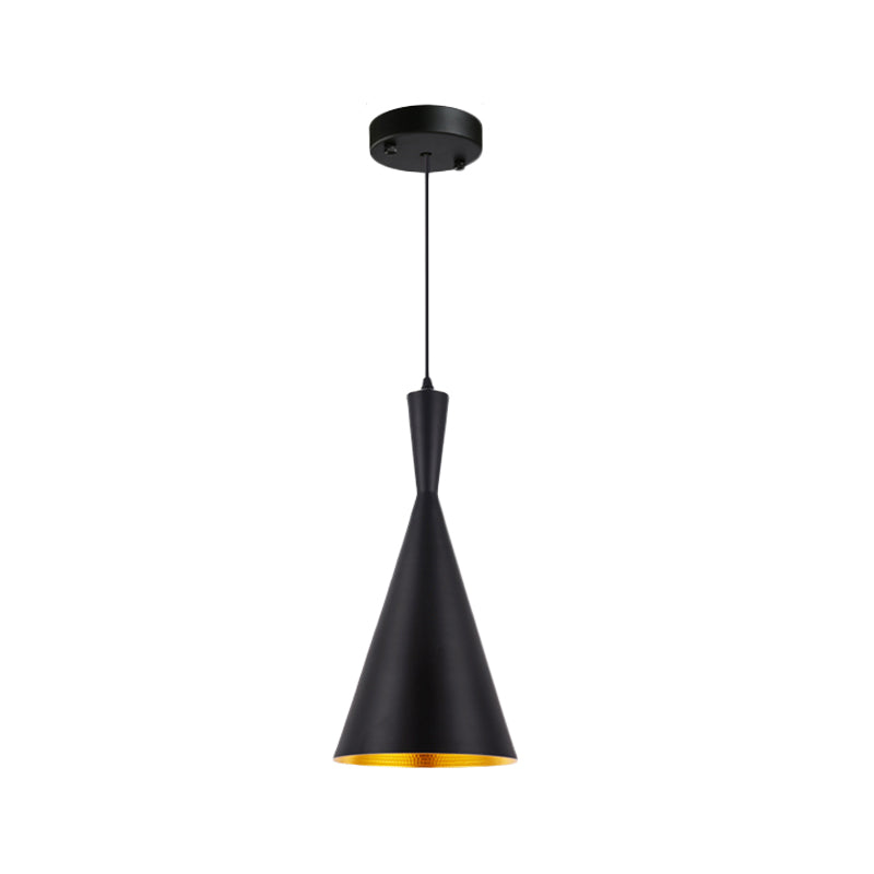 Black/Gold Finish Funnel Hanging Light Fixture Vintage Metallic 1 Bulb Dining Room Ceiling Suspension Lamp Clearhalo 'Ceiling Lights' 'Pendant Lights' 'Pendants' Lighting' 1475262