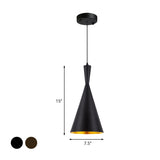 Black/Gold Finish Funnel Hanging Light Fixture Vintage Metallic 1 Bulb Dining Room Ceiling Suspension Lamp Clearhalo 'Ceiling Lights' 'Pendant Lights' 'Pendants' Lighting' 1475263