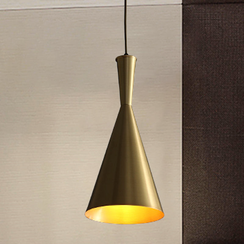 Black/Gold Finish Funnel Hanging Light Fixture Vintage Metallic 1 Bulb Dining Room Ceiling Suspension Lamp Clearhalo 'Ceiling Lights' 'Pendant Lights' 'Pendants' Lighting' 1475264