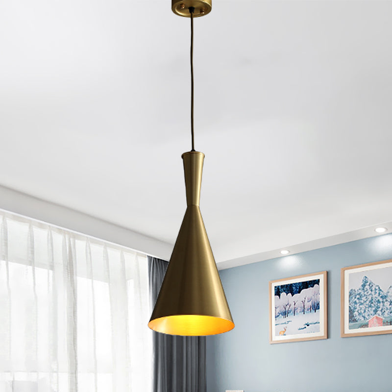 Black/Gold Finish Funnel Hanging Light Fixture Vintage Metallic 1 Bulb Dining Room Ceiling Suspension Lamp Clearhalo 'Ceiling Lights' 'Pendant Lights' 'Pendants' Lighting' 1475266