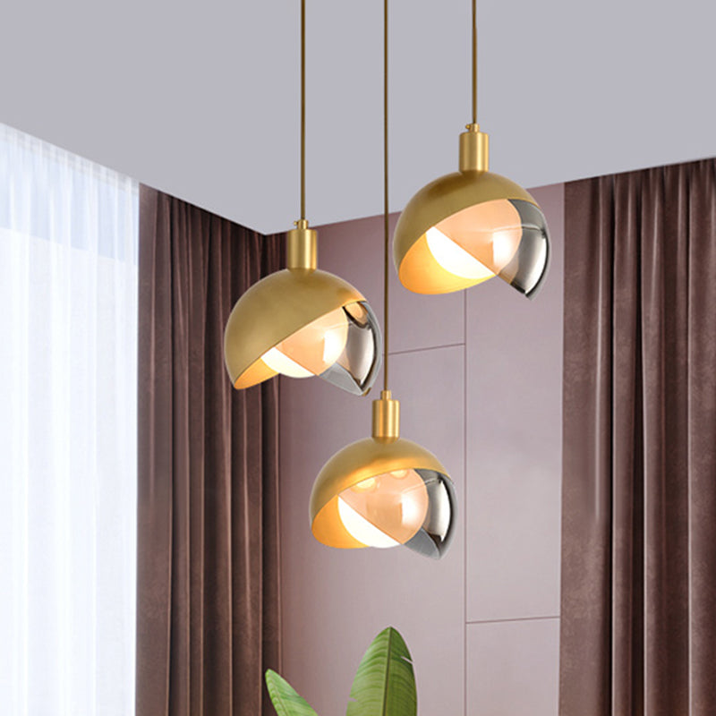 Gold Split Globe Cluster Pendant Light Simple Metallic 2/3 Lights Dining Room Down Lighting with Round/Linear Canopy Clearhalo 'Ceiling Lights' 'Pendant Lights' 'Pendants' Lighting' 1475268