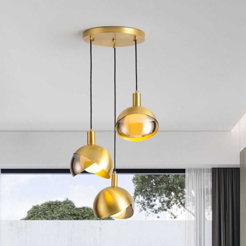 Gold Split Globe Cluster Pendant Light Simple Metallic 2/3 Lights Dining Room Down Lighting with Round/Linear Canopy Clearhalo 'Ceiling Lights' 'Pendant Lights' 'Pendants' Lighting' 1475270