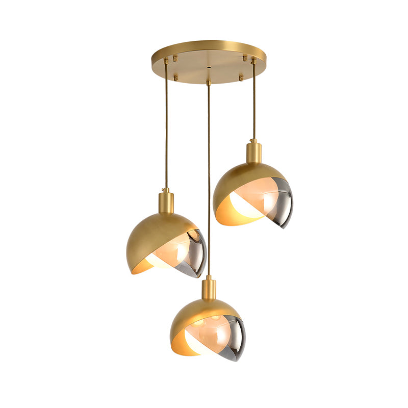 Gold Split Globe Cluster Pendant Light Simple Metallic 2/3 Lights Dining Room Down Lighting with Round/Linear Canopy Clearhalo 'Ceiling Lights' 'Pendant Lights' 'Pendants' Lighting' 1475271