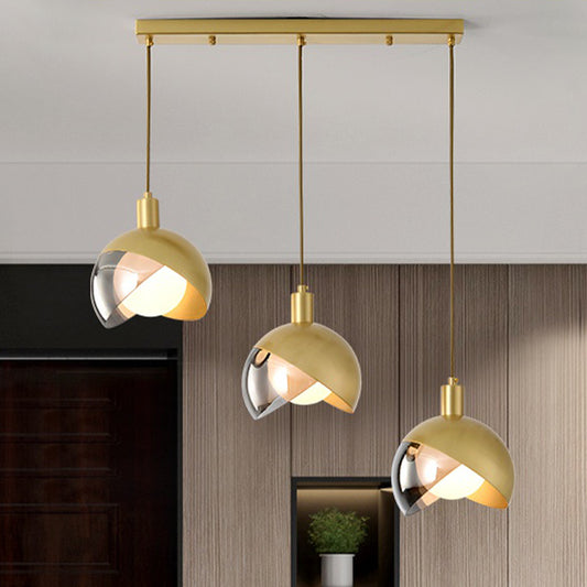 Gold Split Globe Cluster Pendant Light Simple Metallic 2/3 Lights Dining Room Down Lighting with Round/Linear Canopy Clearhalo 'Ceiling Lights' 'Pendant Lights' 'Pendants' Lighting' 1475273