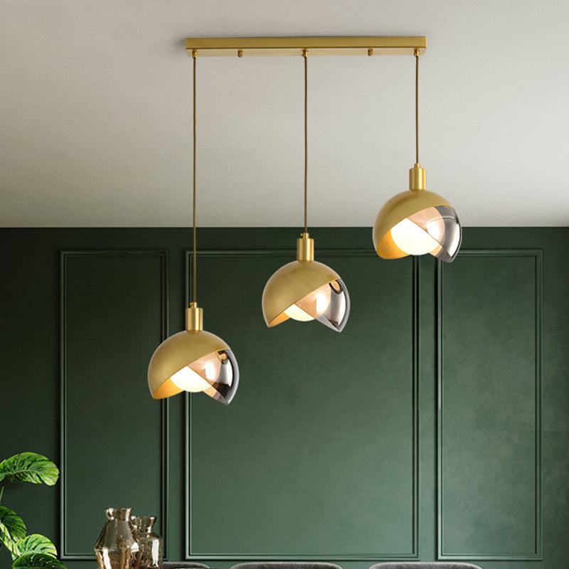 Gold Split Globe Cluster Pendant Light Simple Metallic 2/3 Lights Dining Room Down Lighting with Round/Linear Canopy Clearhalo 'Ceiling Lights' 'Pendant Lights' 'Pendants' Lighting' 1475274