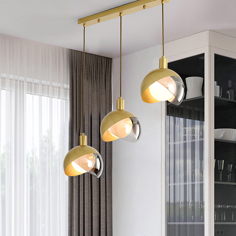 Gold Split Globe Cluster Pendant Light Simple Metallic 2/3 Lights Dining Room Down Lighting with Round/Linear Canopy Clearhalo 'Ceiling Lights' 'Pendant Lights' 'Pendants' Lighting' 1475275