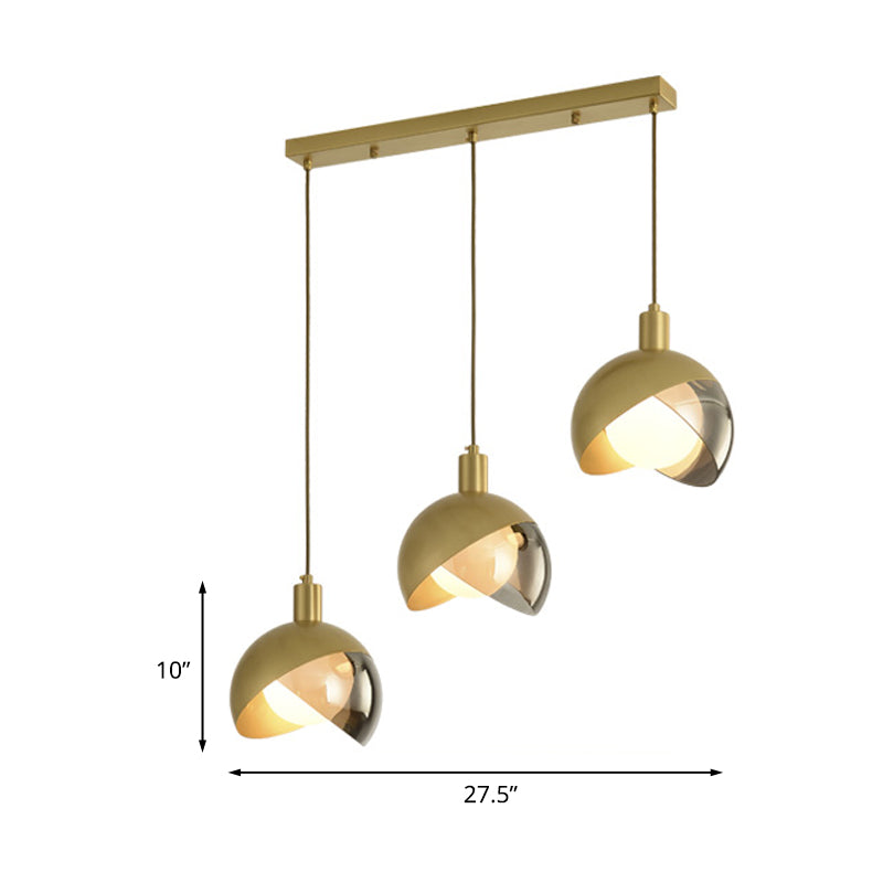 Gold Split Globe Cluster Pendant Light Simple Metallic 2/3 Lights Dining Room Down Lighting with Round/Linear Canopy Clearhalo 'Ceiling Lights' 'Pendant Lights' 'Pendants' Lighting' 1475277