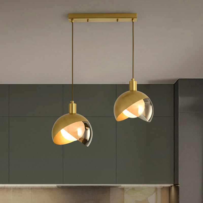 Gold Split Globe Cluster Pendant Light Simple Metallic 2/3 Lights Dining Room Down Lighting with Round/Linear Canopy Clearhalo 'Ceiling Lights' 'Pendant Lights' 'Pendants' Lighting' 1475279