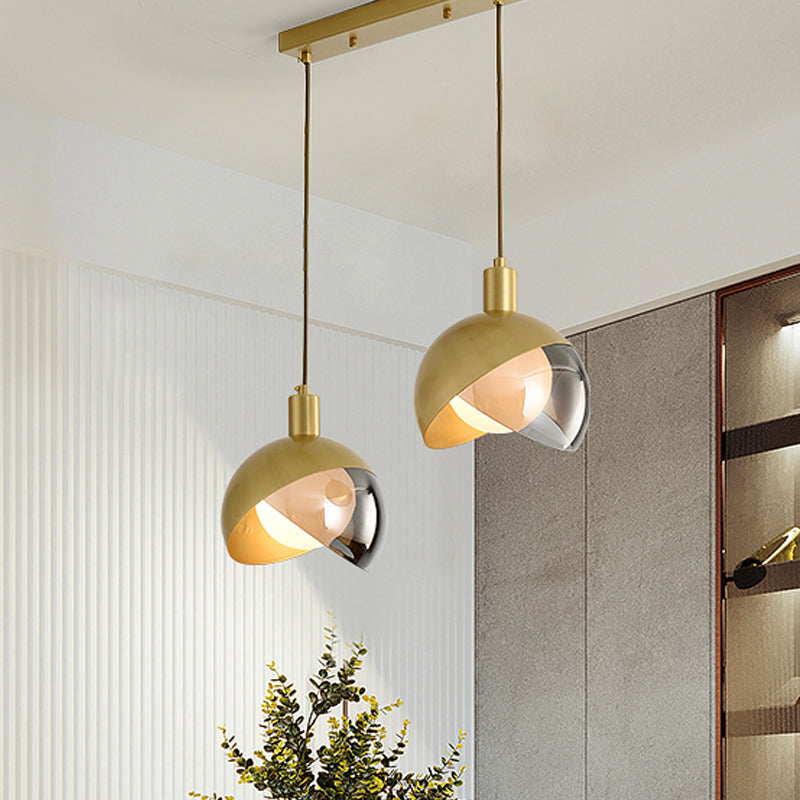 Gold Split Globe Cluster Pendant Light Simple Metallic 2/3 Lights Dining Room Down Lighting with Round/Linear Canopy Clearhalo 'Ceiling Lights' 'Pendant Lights' 'Pendants' Lighting' 1475280