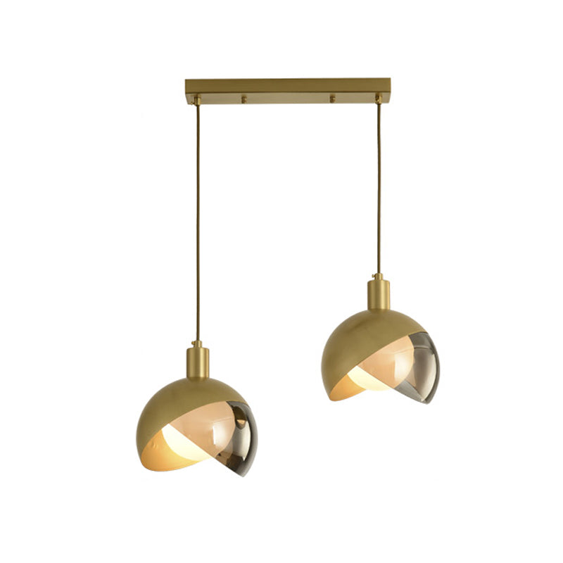 Gold Split Globe Cluster Pendant Light Simple Metallic 2/3 Lights Dining Room Down Lighting with Round/Linear Canopy Clearhalo 'Ceiling Lights' 'Pendant Lights' 'Pendants' Lighting' 1475281