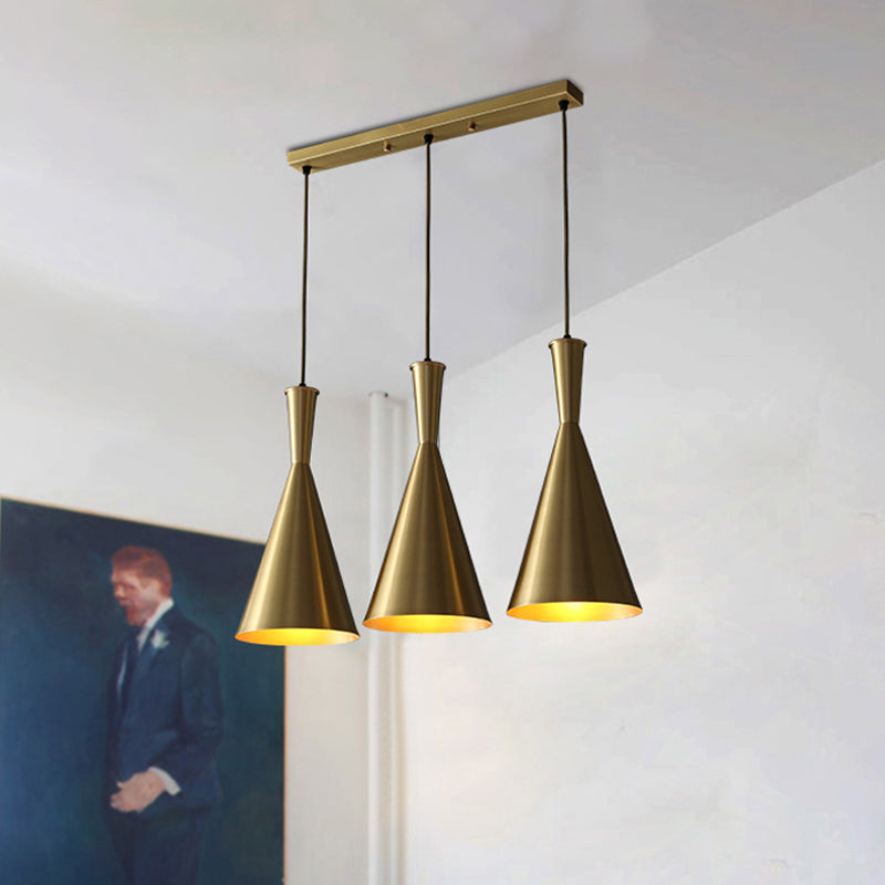 Black/Gold Finish Cluster Horn Pendant Antiqued Metal 3 Lights Kitchen Hanging Lamp with Round/Linear Canopy Clearhalo 'Ceiling Lights' 'Pendant Lights' 'Pendants' Lighting' 1475284