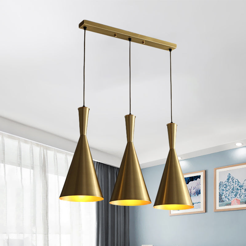 Black/Gold Finish Cluster Horn Pendant Antiqued Metal 3 Lights Kitchen Hanging Lamp with Round/Linear Canopy Clearhalo 'Ceiling Lights' 'Pendant Lights' 'Pendants' Lighting' 1475285