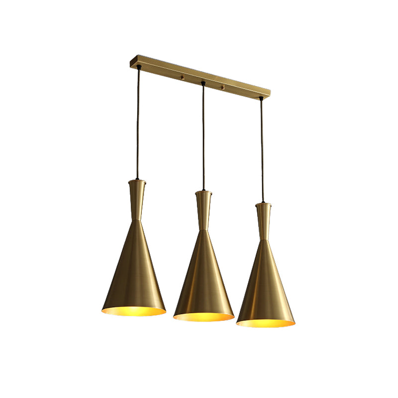 Black/Gold Finish Cluster Horn Pendant Antiqued Metal 3 Lights Kitchen Hanging Lamp with Round/Linear Canopy Gold Linear Clearhalo 'Ceiling Lights' 'Pendant Lights' 'Pendants' Lighting' 1475286_39fdfe79-ecf2-4c92-bce6-4fb9e6de639a