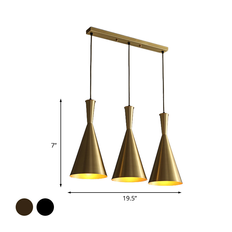 Black/Gold Finish Cluster Horn Pendant Antiqued Metal 3 Lights Kitchen Hanging Lamp with Round/Linear Canopy Clearhalo 'Ceiling Lights' 'Pendant Lights' 'Pendants' Lighting' 1475287