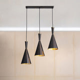 Black/Gold Finish Cluster Horn Pendant Antiqued Metal 3 Lights Kitchen Hanging Lamp with Round/Linear Canopy Clearhalo 'Ceiling Lights' 'Pendant Lights' 'Pendants' Lighting' 1475289