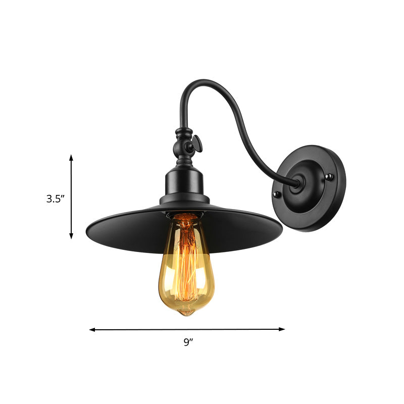 Black Finish Flared Sconce Lighting with Gooseneck Arm Loft Style Metal 1 Bulb Dining Room Wall Light Clearhalo 'Art deco wall lights' 'Cast Iron' 'Glass' 'Industrial wall lights' 'Industrial' 'Middle century wall lights' 'Modern' 'Rustic wall lights' 'Tiffany' 'Traditional wall lights' 'Wall Lamps & Sconces' 'Wall Lights' Lighting' 147529