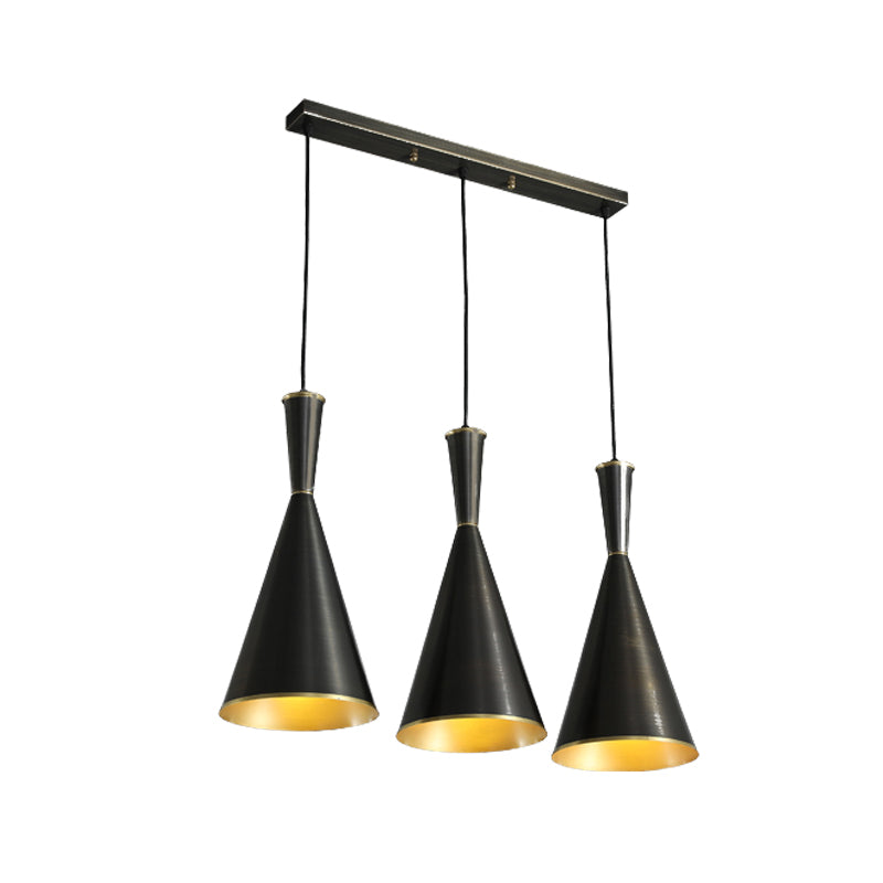 Black/Gold Finish Cluster Horn Pendant Antiqued Metal 3 Lights Kitchen Hanging Lamp with Round/Linear Canopy Clearhalo 'Ceiling Lights' 'Pendant Lights' 'Pendants' Lighting' 1475291