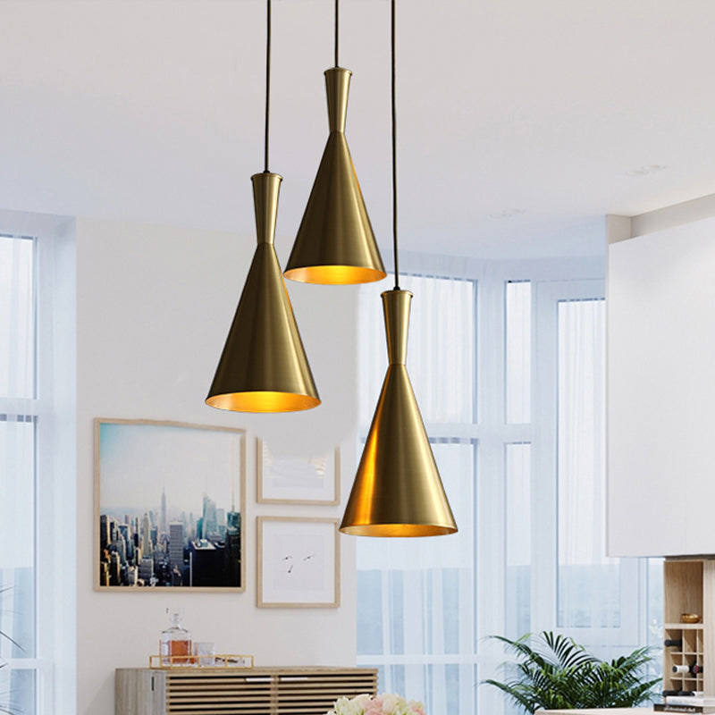 Black/Gold Finish Cluster Horn Pendant Antiqued Metal 3 Lights Kitchen Hanging Lamp with Round/Linear Canopy Clearhalo 'Ceiling Lights' 'Pendant Lights' 'Pendants' Lighting' 1475293