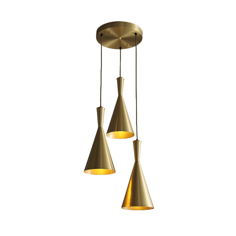 Black/Gold Finish Cluster Horn Pendant Antiqued Metal 3 Lights Kitchen Hanging Lamp with Round/Linear Canopy Clearhalo 'Ceiling Lights' 'Pendant Lights' 'Pendants' Lighting' 1475295