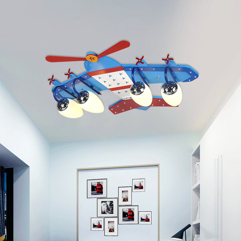 Ivory Glass Plane Flushmount Lighting Kids 3/4 Heads Blue Flush Mount Ceiling Light Fixture for Boys Bedroom Clearhalo 'Ceiling Lights' 'Close To Ceiling Lights' 'Close to ceiling' 'Flush mount' Lighting' 1475345