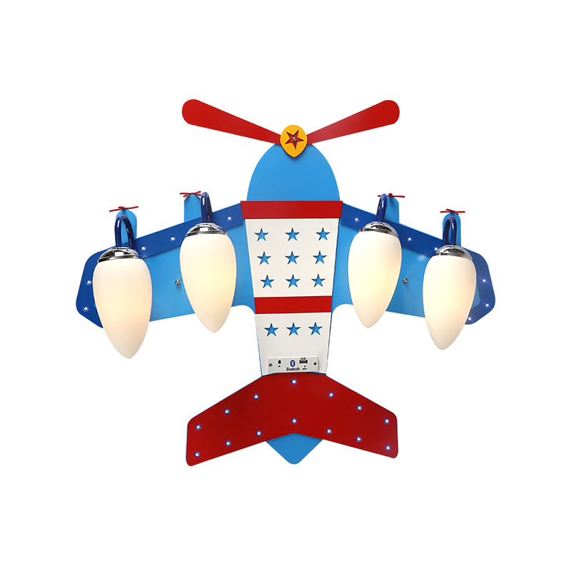 Ivory Glass Plane Flushmount Lighting Kids 3/4 Heads Blue Flush Mount Ceiling Light Fixture for Boys Bedroom Clearhalo 'Ceiling Lights' 'Close To Ceiling Lights' 'Close to ceiling' 'Flush mount' Lighting' 1475347