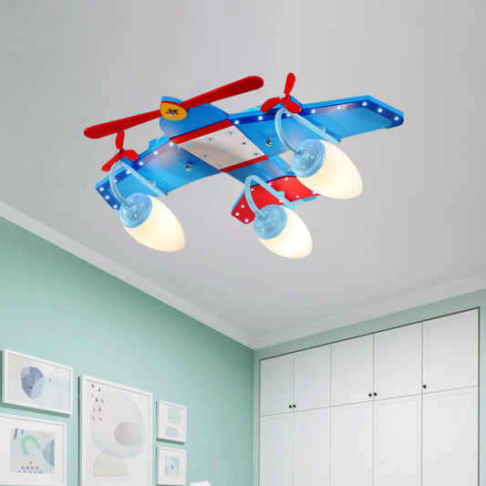 Ivory Glass Plane Flushmount Lighting Kids 3/4 Heads Blue Flush Mount Ceiling Light Fixture for Boys Bedroom 3 Blue Clearhalo 'Ceiling Lights' 'Close To Ceiling Lights' 'Close to ceiling' 'Flush mount' Lighting' 1475351