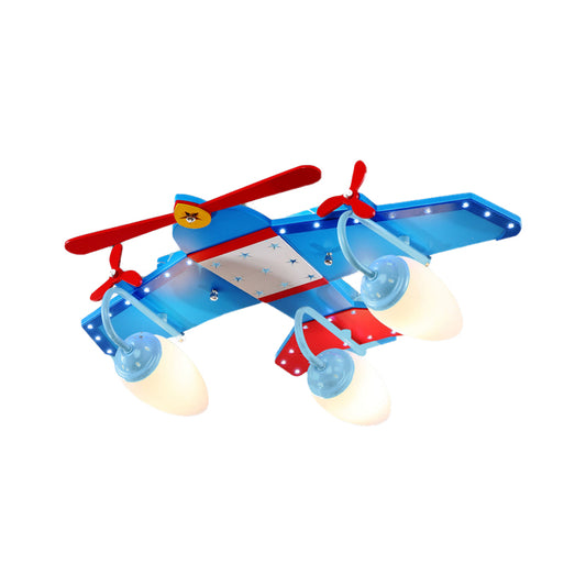 Ivory Glass Plane Flushmount Lighting Kids 3/4 Heads Blue Flush Mount Ceiling Light Fixture for Boys Bedroom Clearhalo 'Ceiling Lights' 'Close To Ceiling Lights' 'Close to ceiling' 'Flush mount' Lighting' 1475352