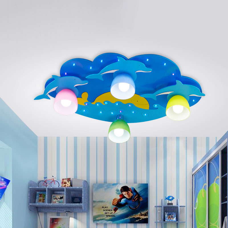 Blue Dolphin Flushmount Ceiling Lamp Kids 4 Bulbs Multicolored Glass Flush Mount Recessed Lighting Clearhalo 'Ceiling Lights' 'Close To Ceiling Lights' 'Close to ceiling' 'Flush mount' Lighting' 1475356