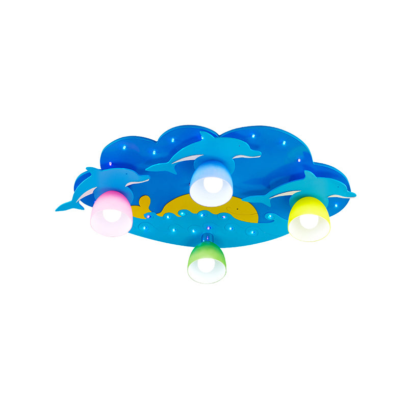 Blue Dolphin Flushmount Ceiling Lamp Kids 4 Bulbs Multicolored Glass Flush Mount Recessed Lighting Clearhalo 'Ceiling Lights' 'Close To Ceiling Lights' 'Close to ceiling' 'Flush mount' Lighting' 1475357