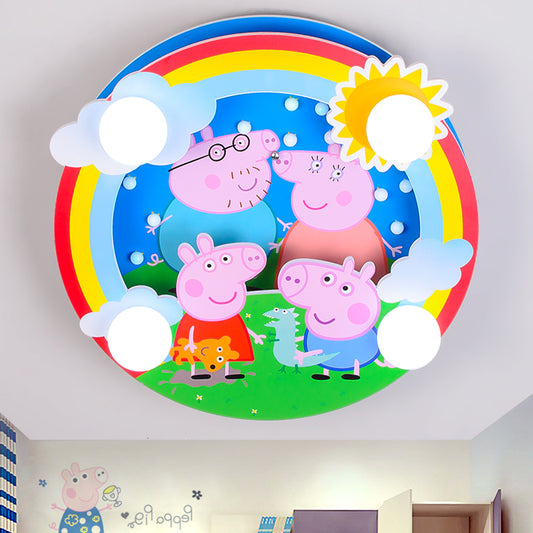 Kids 4-Bulb Flush Mount Spotlight Pink Pig Family Flush Ceiling Light Fixture with Milky Glass Shade Pink Clearhalo 'Ceiling Lights' 'Close To Ceiling Lights' 'Close to ceiling' 'Flush mount' Lighting' 1475359