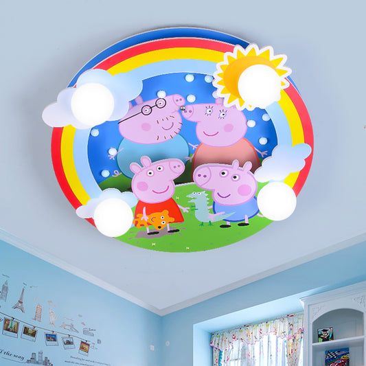 Kids 4-Bulb Flush Mount Spotlight Pink Pig Family Flush Ceiling Light Fixture with Milky Glass Shade Clearhalo 'Ceiling Lights' 'Close To Ceiling Lights' 'Close to ceiling' 'Flush mount' Lighting' 1475360