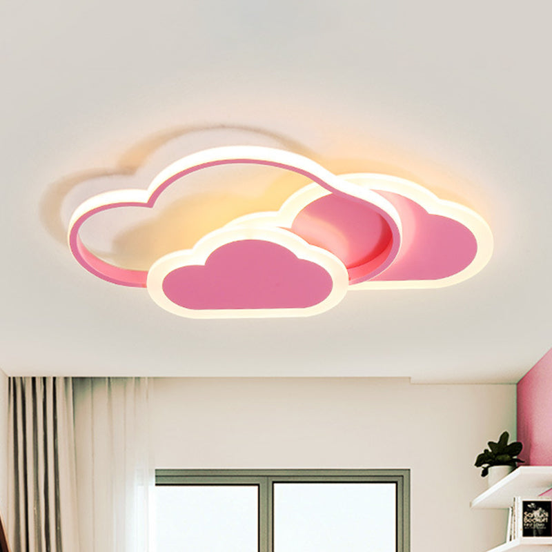 Pink Cloud Flush Mount Light Kids LED Acrylic Ceiling Mounted Fixture in White/3 Color Light, 16.5"/20.5" Long Clearhalo 'Ceiling Lights' 'Close To Ceiling Lights' 'Close to ceiling' 'Flush mount' Lighting' 1475383