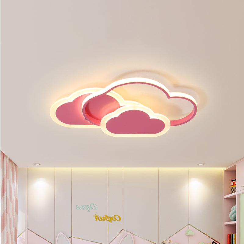 Pink Cloud Flush Mount Light Kids LED Acrylic Ceiling Mounted Fixture in White/3 Color Light, 16.5"/20.5" Long Clearhalo 'Ceiling Lights' 'Close To Ceiling Lights' 'Close to ceiling' 'Flush mount' Lighting' 1475384