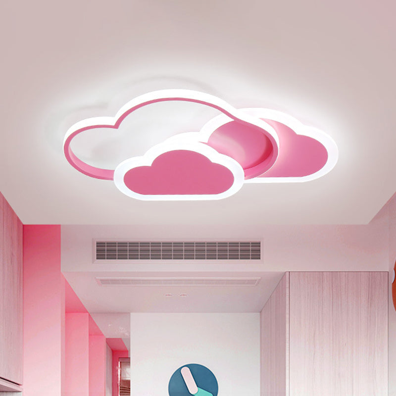 Pink Cloud Flush Mount Light Kids LED Acrylic Ceiling Mounted Fixture in White/3 Color Light, 16.5"/20.5" Long Pink Clearhalo 'Ceiling Lights' 'Close To Ceiling Lights' 'Close to ceiling' 'Flush mount' Lighting' 1475385