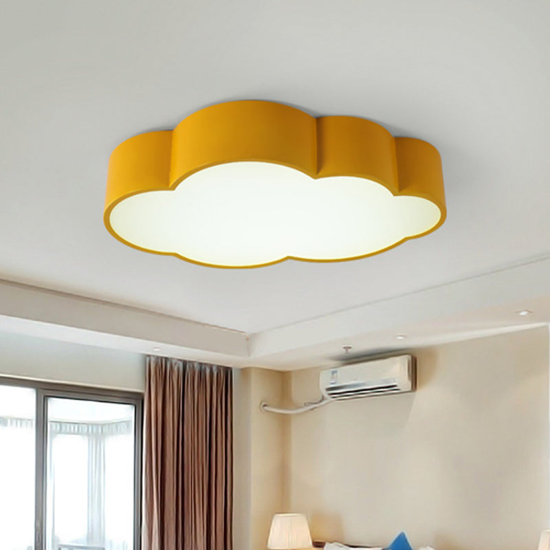 Cloud Iron Flush Ceiling Light Contemporary LED Yellow/Blue Flush Mount Lighting Fixture for Kids Bedroom, 20.5"/24.5" Long Yellow Clearhalo 'Ceiling Lights' 'Close To Ceiling Lights' 'Close to ceiling' 'Flush mount' Lighting' 1475403