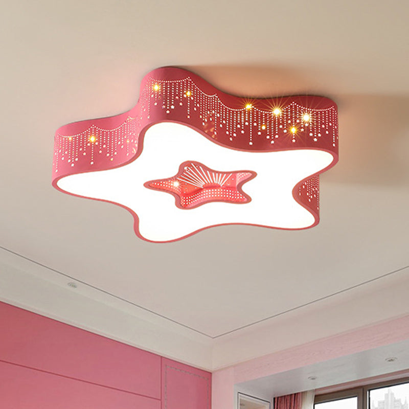 Macaroon Pentagram Flush Mount Lighting Iron LED Nursery Ceiling Flush with Cutout Design in White/Pink/Blue Clearhalo 'Ceiling Lights' 'Close To Ceiling Lights' 'Close to ceiling' 'Flush mount' Lighting' 1475421