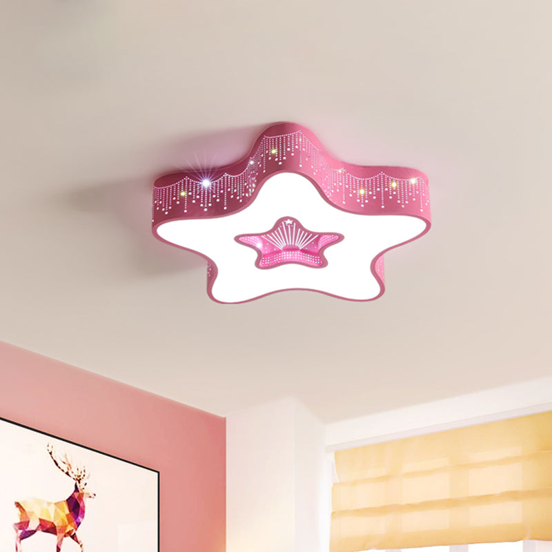 Macaroon Pentagram Flush Mount Lighting Iron LED Nursery Ceiling Flush with Cutout Design in White/Pink/Blue Clearhalo 'Ceiling Lights' 'Close To Ceiling Lights' 'Close to ceiling' 'Flush mount' Lighting' 1475422