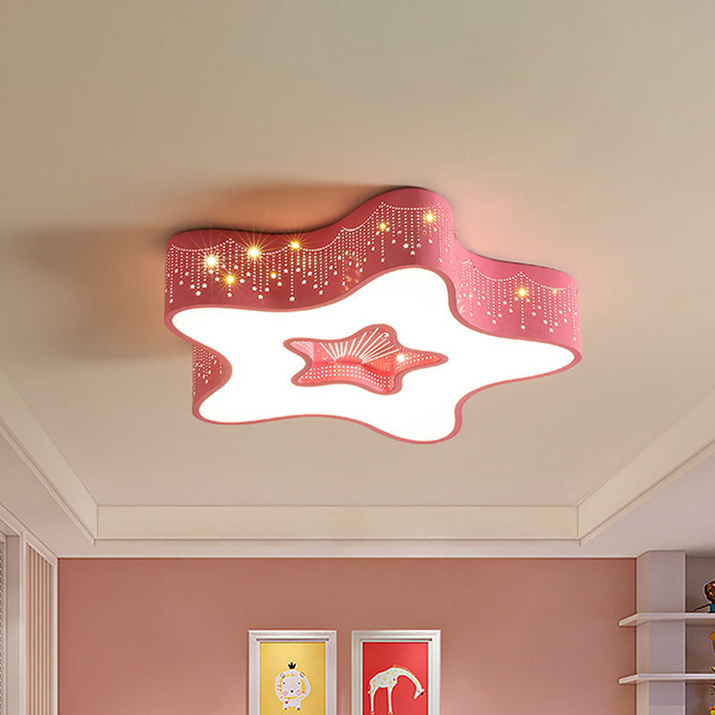 Macaroon Pentagram Flush Mount Lighting Iron LED Nursery Ceiling Flush with Cutout Design in White/Pink/Blue Pink Clearhalo 'Ceiling Lights' 'Close To Ceiling Lights' 'Close to ceiling' 'Flush mount' Lighting' 1475423