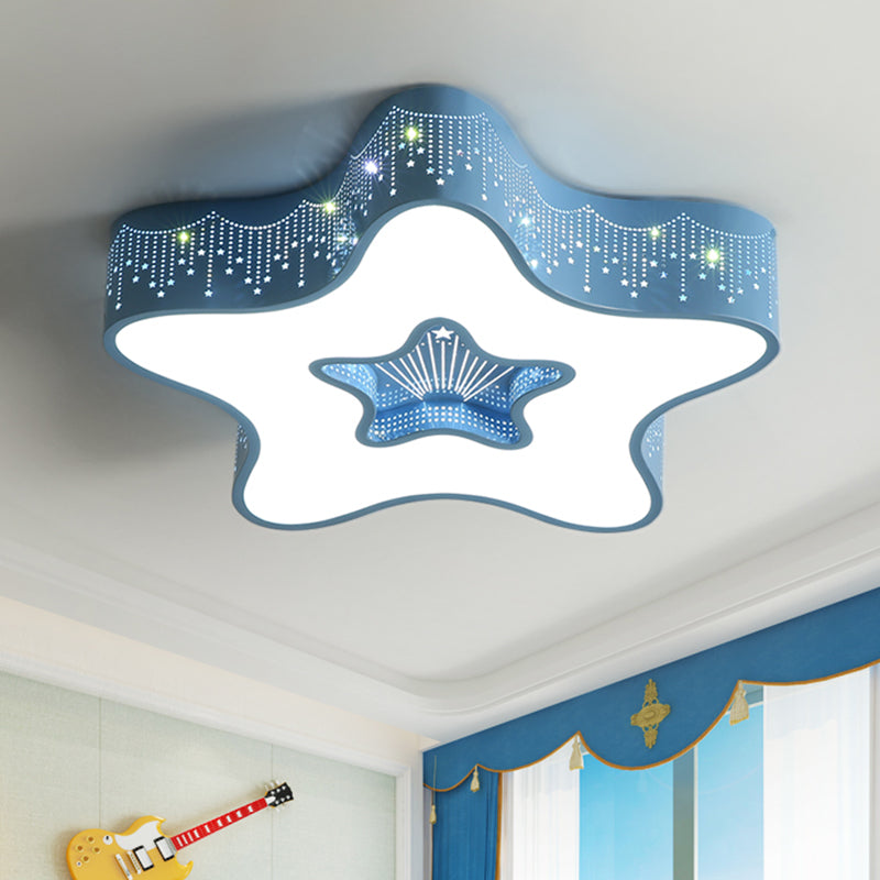 Macaroon Pentagram Flush Mount Lighting Iron LED Nursery Ceiling Flush with Cutout Design in White/Pink/Blue Clearhalo 'Ceiling Lights' 'Close To Ceiling Lights' 'Close to ceiling' 'Flush mount' Lighting' 1475426