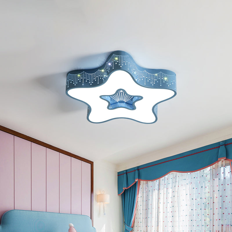 Macaroon Pentagram Flush Mount Lighting Iron LED Nursery Ceiling Flush with Cutout Design in White/Pink/Blue Clearhalo 'Ceiling Lights' 'Close To Ceiling Lights' 'Close to ceiling' 'Flush mount' Lighting' 1475427