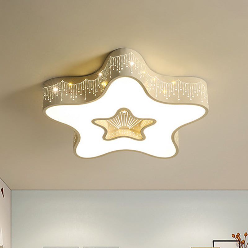 Macaroon Pentagram Flush Mount Lighting Iron LED Nursery Ceiling Flush with Cutout Design in White/Pink/Blue Clearhalo 'Ceiling Lights' 'Close To Ceiling Lights' 'Close to ceiling' 'Flush mount' Lighting' 1475430