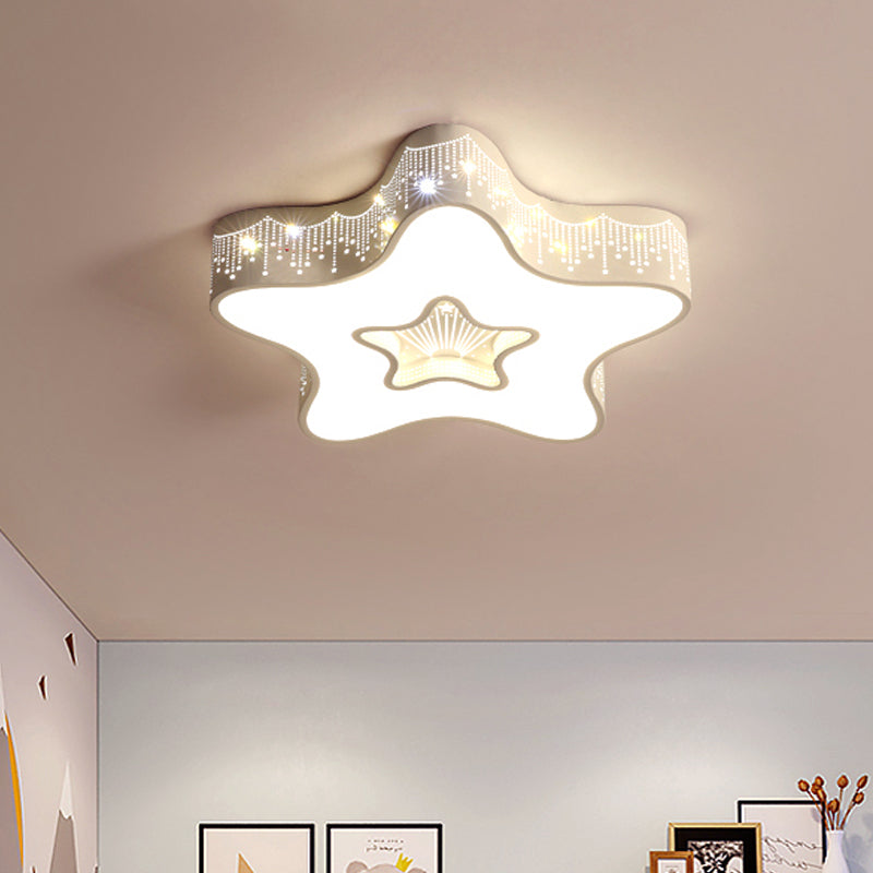 Macaroon Pentagram Flush Mount Lighting Iron LED Nursery Ceiling Flush with Cutout Design in White/Pink/Blue White Clearhalo 'Ceiling Lights' 'Close To Ceiling Lights' 'Close to ceiling' 'Flush mount' Lighting' 1475432