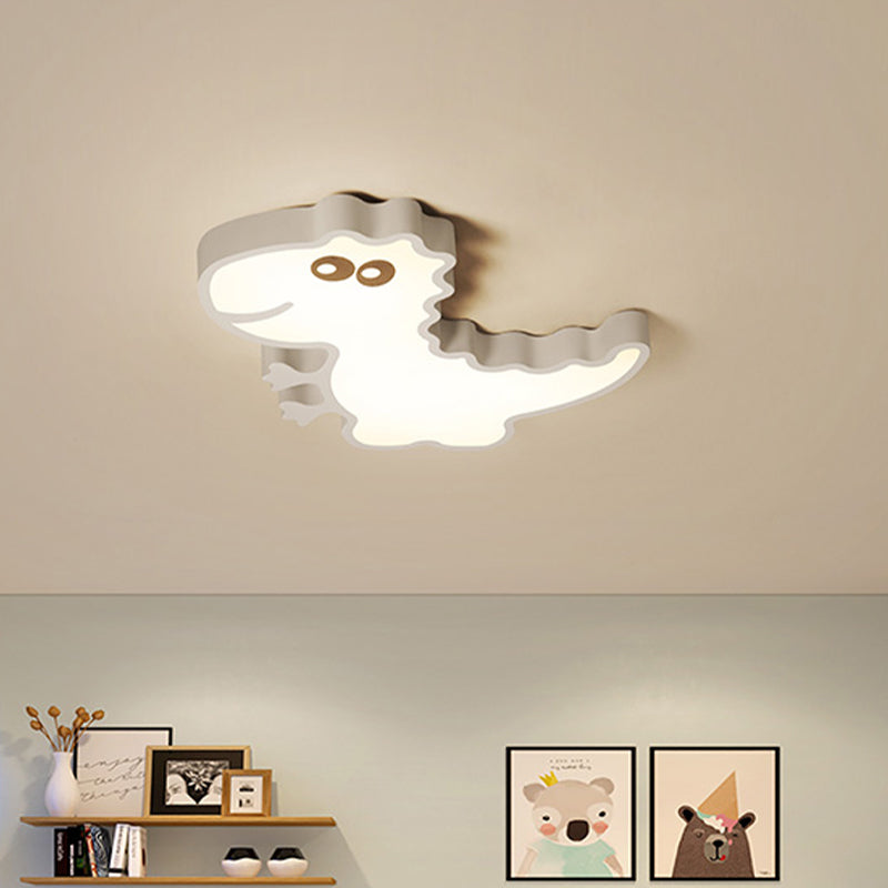 Dinosaur Flush Mount Light Fixture Kids Iron White/Pink/Green LED Close to Ceiling Lighting for Children Bedroom Clearhalo 'Ceiling Lights' 'Close To Ceiling Lights' 'Close to ceiling' 'Flush mount' Lighting' 1475434