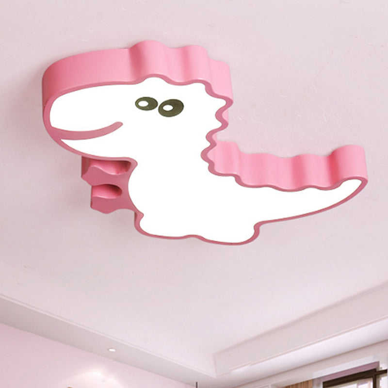 Dinosaur Flush Mount Light Fixture Kids Iron White/Pink/Green LED Close to Ceiling Lighting for Children Bedroom Clearhalo 'Ceiling Lights' 'Close To Ceiling Lights' 'Close to ceiling' 'Flush mount' Lighting' 1475438