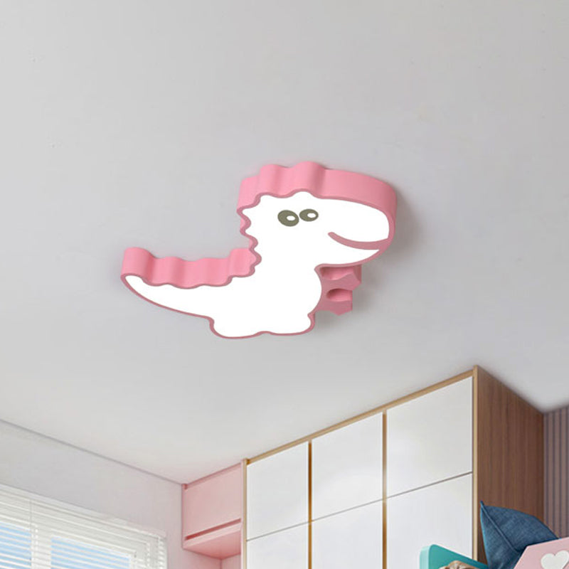 Dinosaur Flush Mount Light Fixture Kids Iron White/Pink/Green LED Close to Ceiling Lighting for Children Bedroom Clearhalo 'Ceiling Lights' 'Close To Ceiling Lights' 'Close to ceiling' 'Flush mount' Lighting' 1475439